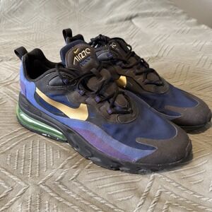 Nike Air Max 270 React Mens Running Shoes Size 12 Heavy Metal Black Blue Gold